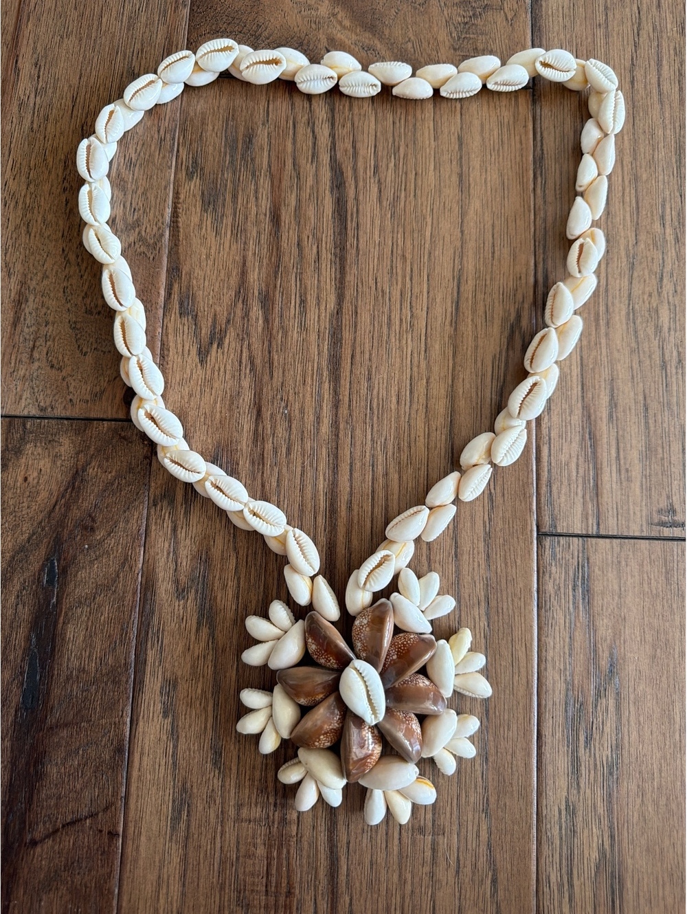 Handmade Cowrie Shell Necklace with Brown and White Shell Pendant